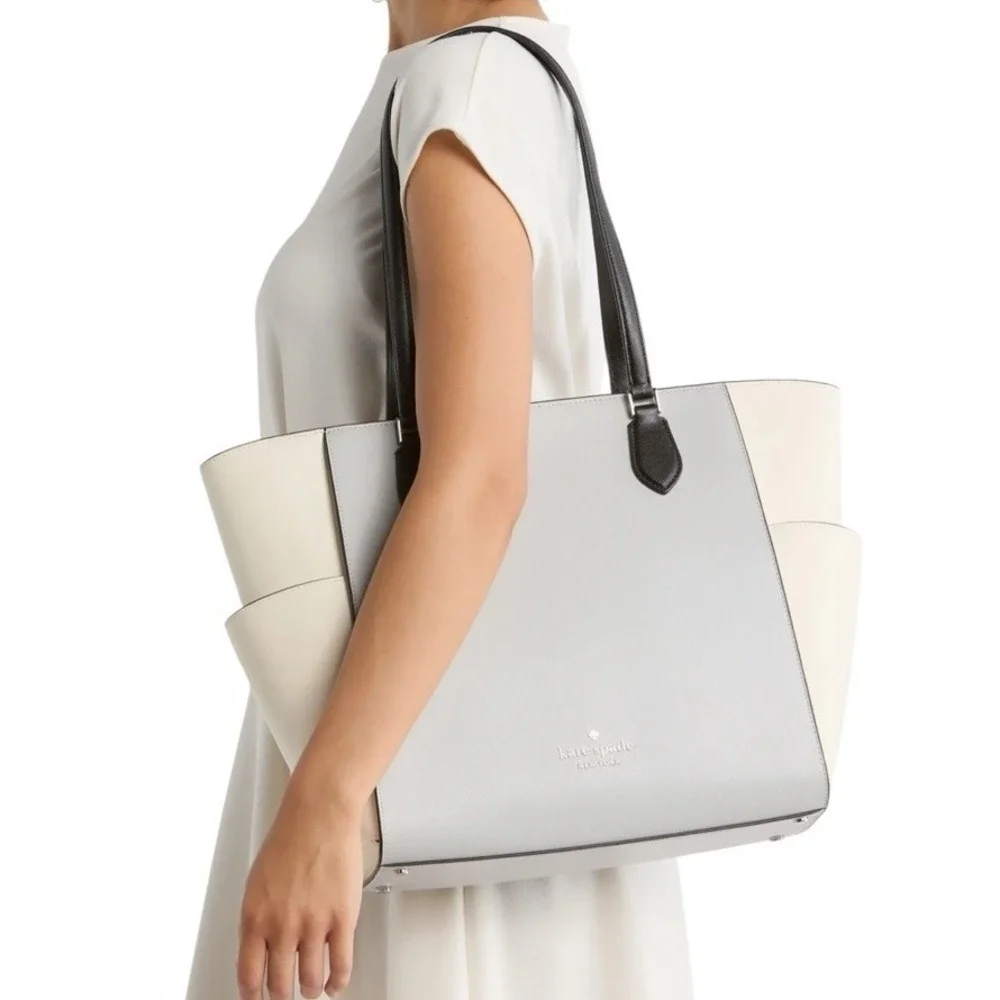 NWT Kate Spade New York Madison Laptop Tote Shoulder Bag In Platinum‎ Gray Multi